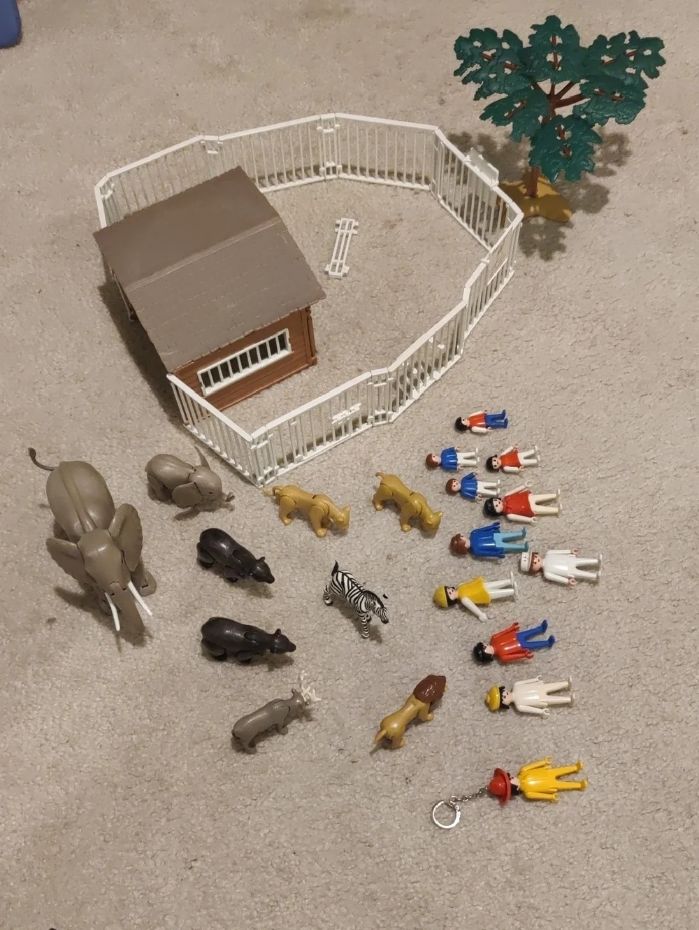 Vintage Playmobil Zoo People, Tree Accessories, White Fence & Brown House Random